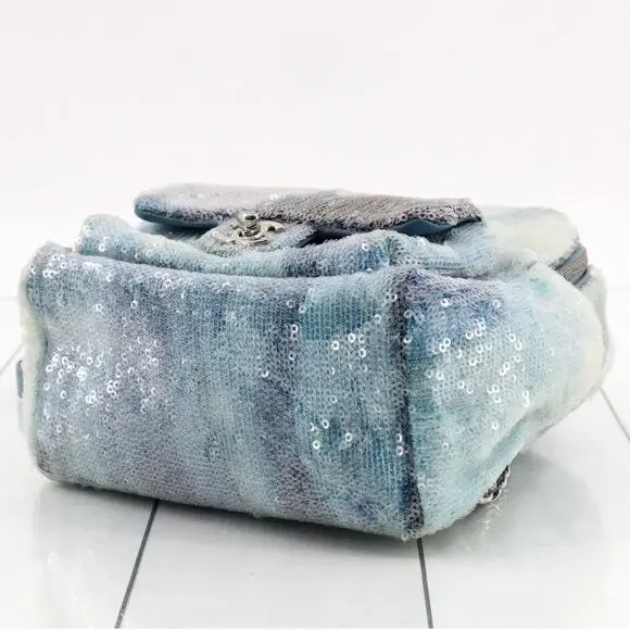 Chanel Sequin Mini Backpack Waterfall Blue Tri-color Bag Rare Light Limited Ed. - Picture 8 of 16